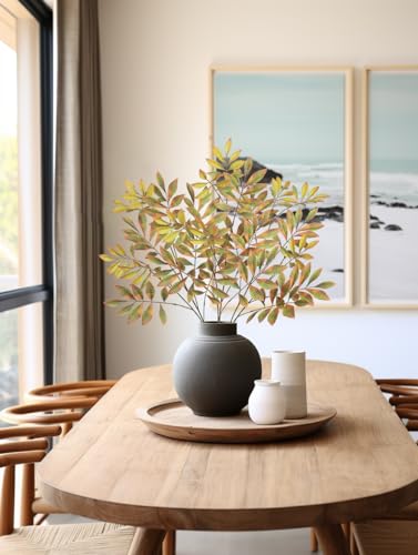 3PCS Artificial Greenery Stems Fall Leaves Stems Faux Branches for Vase 37.4 Inch Tall Fake Chestnut Leaves Branches Plants Leaf Bushes for Floral Arrangement Vase Bouquets Party Home Decor Yellow - color: Chestnut - Yellow