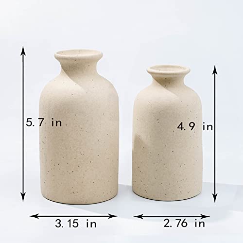 White Ceramic vases Home Decor 2pcs Small vase Set Boho vase Modern Farmhouse Decor (Beige Spot) - color: Beige Black