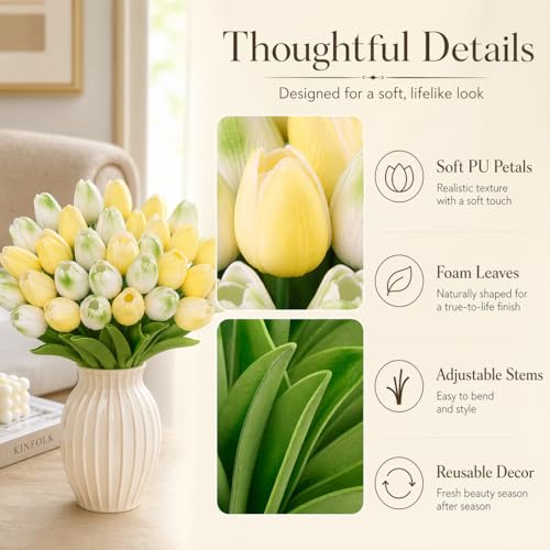 MACTING 30 PCS Artificial Tulip Flowers 13.7" Real Touch Fake Flowers Faux PU Tulips for Floral Arrangement Table Centerpieces Kitchen Home Indoor Mothers Day Summer Decorations,Mix Green - color: Mix Green