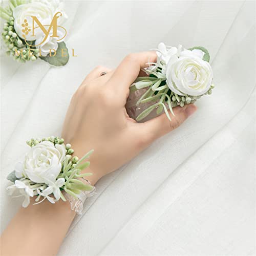 6pcs White Faux Silk Rose Wrist Corsages for Woman Wedding Prom | White Artificial Wrist Corsage for Wedding Prom Homecoming Anniversary Formal Party Engagement for Bride Bridesmaid - color: White3# Wrist Corsage (6 Piece)