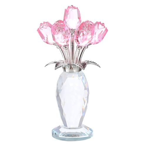 Ornalrist Crystal Pink Rose Flower Figurines - Glass Rose Bouquet Gifts for Women Mom Wife Girlfriend on Valentines Christmas Mothers Day Wedding Party - color: Pink