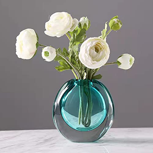 Crystal Vase, Modern Decorative Vase, Minimalist Floral Vase, Light Luxury Style for Home Decor, Centerpiece, Office, Pampas Grass, Dried Flowers, Flowers and Buds (Blue) - color: Blue