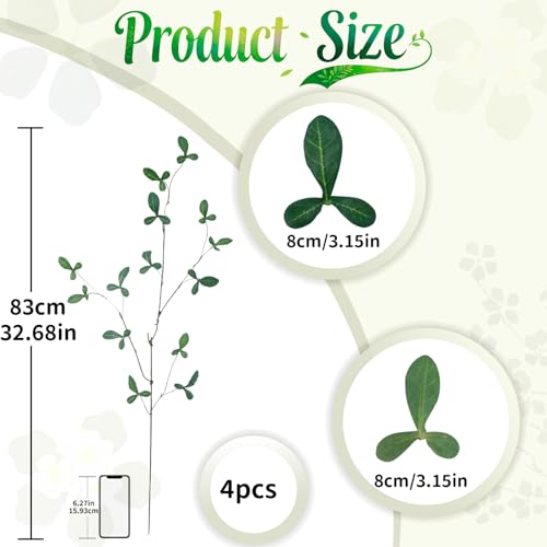 4 Pcs 38.5" Tall All-Green Artificial Branches with Leaves, Realistic Faux Ficus Greenery Stems, Bendable Fake Plant Twigs for Tall Floor Vases, Home Centerpiece, Office & Spring Decor (BD Green) - color: Bd Green