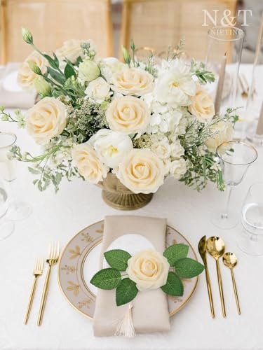 N&T NIETING Artificial Flowers, 25pcs Fake Flowers Bulk Perfect for DIY Fall Wedding Bridesmaid Bridal Bouquets Centerpieces Party Home Flower Arrangement Decoration, Cream Roses - color: Cream, size: 25pcs