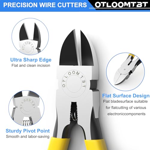 OTLOOMTBT 6-In and 5-In 2 PCS Ultra Sharp Compact Wire Cutters with Long Flat Nose Pliers Ideal for Cutting Crafts, Flowers, Plastics, Appliances and Any Clean Cutting Needs Powerful Wire Cutter