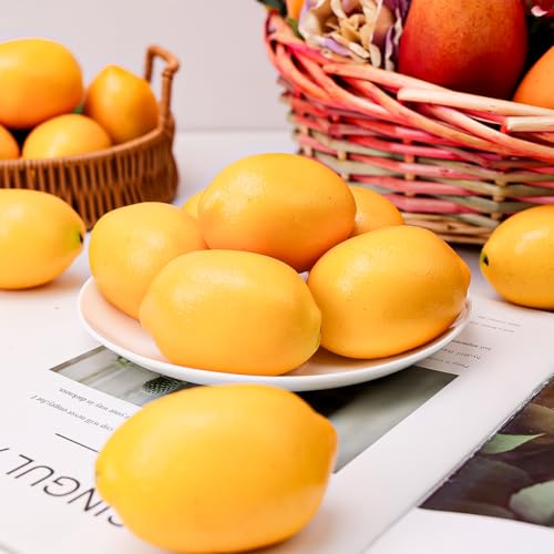 Gresorth 8 Pcs Artificial Yellow Lemons Decoration Fake Lemons Lifelike Faux Lemon Display Simulation Fruit Model for Home Kitchen Cabinet Party - color: Yellow Lemon