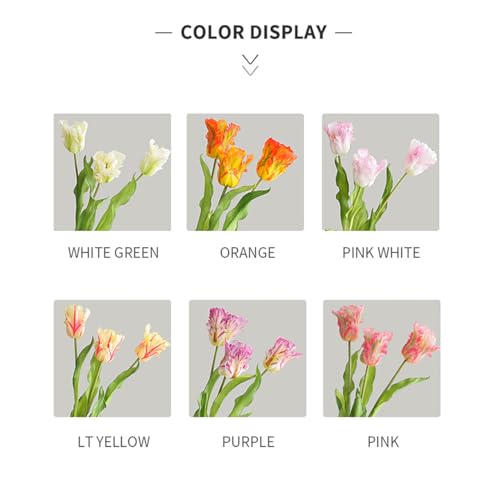 3PCS Artificial Parrot Tulips Made of Silk Flowers and Plastic Rods, Ideal for Living Room, Dining Room, Office, Festival and Party Decorations (Green) - color: Green