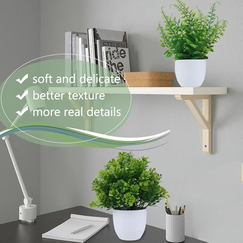 GREENTIME 2 Pack Small Fake Potted Plants for Home Decor Faux Eucalyptus Plant in White Pot Artificial Mini Fern Greenery for Bathroom Shelf Indoor Office Desk Living Room Kitchen Decorations - color: White-2