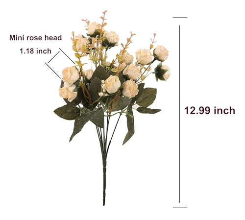 Duovlo 7 Branch 21 Mini Rose Heads Artificial Flowers Bouquet Wedding Home Office Decor,Pack of 2 (2 PCS Champagne) - color: 2 Pcs Champagne