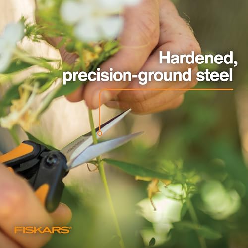 Fiskars 6" Pruning Scissors for Flower Stems, Herbs, Buds, and Small Plants, Garden Snips with Stainless Steel Blades, Gardening Trimmers with Comfortable Handle - style: Snips