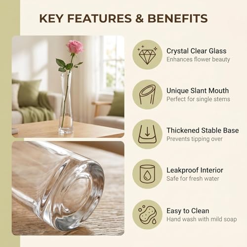 20cm/7.9inch Tall Clear Glass Thin Narrow Necked Bud Vase Slim Single Stem Flower Vase Floral Vase Centerpiece for Wedding Party Home Table Decor - size: 20cm/7.9inch