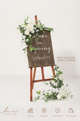 Ling's Moment 2pcs Wedding Flowers Garland Artificial Floral Swag Arch Decorations Greenery Arrangements Lily of The Valley White Ceremony Reception Garden Easel Wall Entryway Outdoor NOT Include Sign - color: Lily of the Valley White