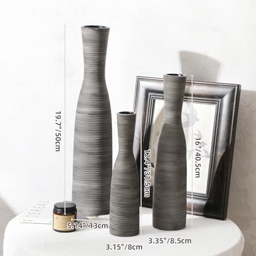 ALMA 20" Black Tall Skinny Flower Vase for Floor, Grey Modern Decorative Ceramic Vase for Living Room Floor, Dinner Table, Entryway, Fireplace, Bookshelf, Offer, Home Decor - color: Bow-black-20"