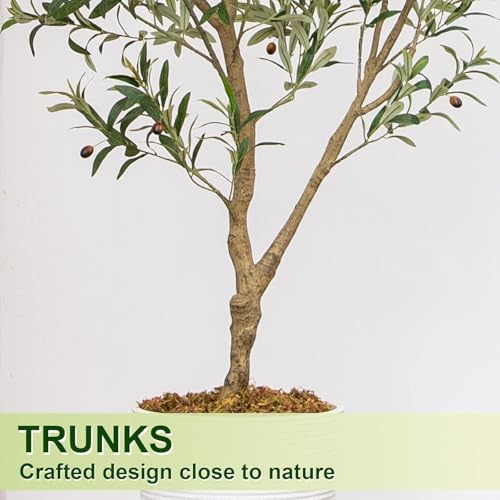 7FT Artificial Olive Tree Indoor with White Pot Tall Planter, Faux Olive Tree with Natural Wood Trunk and Lifelike Fruits for Home Office Living Room Decor - size: 7ft