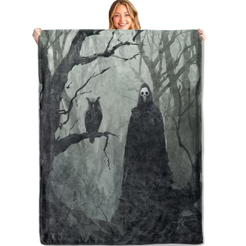Horror Haunted Forest Gothic Throw Blanket,40x50in,Soft,Lightweight Flannel,Owl and Ghost Black Goth Blankets - Gifts for Adult,for Couch Office Travel,Home Living Room Halloween Decor - color: Horror 01, size: 40x50in