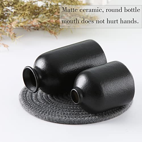CEMABT Black Ceramic vase Set-3 Small Flower vases for Decor,Modern Boho Farmhouse Home Decor,Decorative vase for Pampas Grass&Dried Flowers,idea Shelf,Table,Bookshelf ，Entryway- Distressed - color: 3set-black