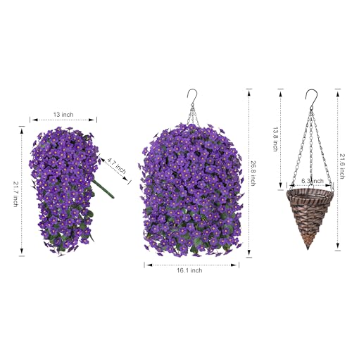 Artificial Fake Outdoor Hanging Flowers Plants Basket for Outside Porch Decoration, Fake Silk Purple Daisy Flower UV Resistant Look Real Orchid Traing Vines for Home Balcony Yard Patio Garden Decor - color: Purple Daisy