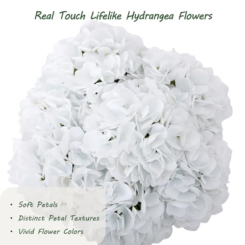 bellacat Real Touch Faux Hydrangea Flowers with 11" Hanging Basket, Fake Hanging Hydrangea Flowers with Realistic Flowers, Artificial Hanging Flowers for Outdoors Porch Patio Balcony (White, 2Pack) - color: White