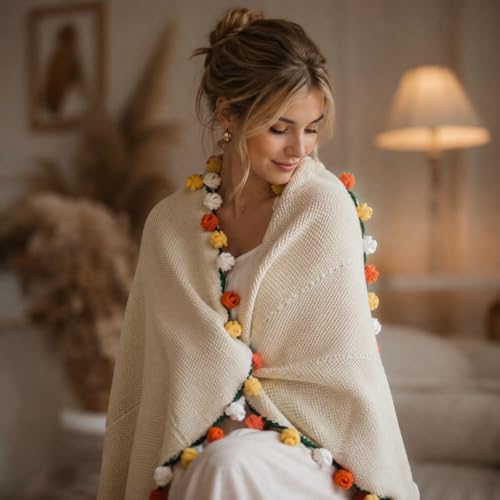 Crochet Flower Bouquet Throw Blanket, Cute Romantic Gift for Her Girlfriend Mom Mother’s Day Valentine Wedding Anniversary Birthday (Yellow, 40 inches) - color: Yellow, size: 40 inches