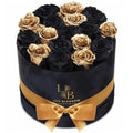 17 Black & Gold Forever Roses, Velvet Box - Luxury Black Roses, Graduation Flowers, Golden Roses, Preserved Rose Gifts for Women, Flowers for Teacher, Black Roses for Delivery Prime