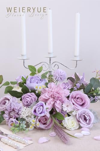 Purple Artificial Flowers Combo Box Wedding Decor,Fake Flowers,Flowers for Decoration,Silk Flowers for Home Decor Indoor,Cake Flowers,Faux Flowers for Crafts - color: Cream Purple