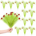 12 Pcs Lime Green Picks Whimsical Christmas Tree Toppers 17'' Double Head Artificial Curly Green Pampas Grass Stems with Red Ball Xmas Ornaments for Christmas Tree Decor Vase Fillers Wreath Crafts