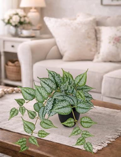 17.7" Artificial Plants Indoor Home Decor, Fake Potted Silk Plants for Shelves, Desks, Living Room, Home & Office Decor, Small Artificial Ivy Vine Plant in Pots, Faux Greenery Tropical House Plant - color: #Green Mix White Ivy Plant