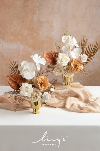 Ling's moment Fake Flowers Box, Faux Artificial Greenery Stems Foam Roses Anthurium Silk Orchid Hibiscus Fabic Flower for Centerpieces Bouquet Wedding Vase Decorations, White & Brown, Deluxe Combo - color: Beg-white & Brown, size: Deluxe