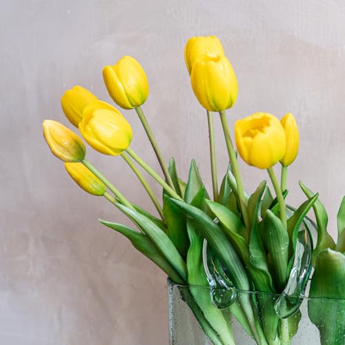 Artificial Tulips Flowers,Soft Touch Latex Bouquet, Fake Tulips,Spring Wedding Home Room Table Centerpiece Decor - color: 15pcs Yellow(no Vase)
