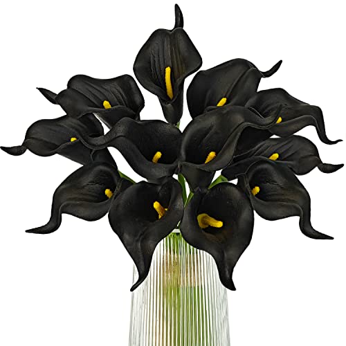Letjolt Artificial Calla Lily Flowers 12Pcs, Black | Wedding Bouquet Flower, Home Decoration, Faux Calla Lilies - color: Black