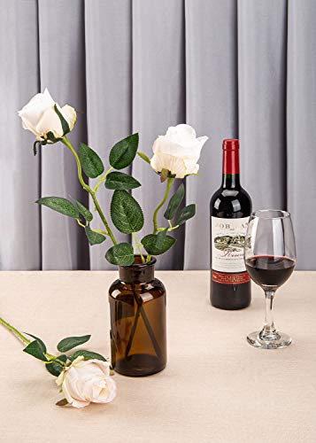 10pcs Artificial Rose Flowers Long Stem Fake Silk Roses for DIY Wedding Bouquet Table Centerpiece Home Decor (White) - color: White