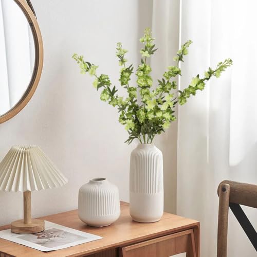IPOPU Sage Green Delphinium Artificial Flowers 5PCS Silk Larkspur Realistic Faux Snapdragon for Vase, Wedding Centerpieces, Home Table Party Decor - color: 5pcs-green