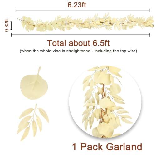 GREENTIME 1 Pack 6.5Ft Fake Champagne Greenery Garlands Eucalyptus Willow Garland for Rustic Wedding Arch Swag Doorways Table Runner Staircase Fireplace Chair Home Party Decoration - color: Champ-1