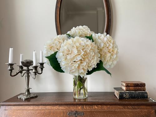 YalzoneMet 4Pcs Champagne Silk Hydrangea Artificial Flower Lifelike Big Blooms 20'' Long Stem Faux Hydrangea Flower Bouquets for Home Party Indoor Outdoor Wedding Table Centerpiece Decor - color: Champagne