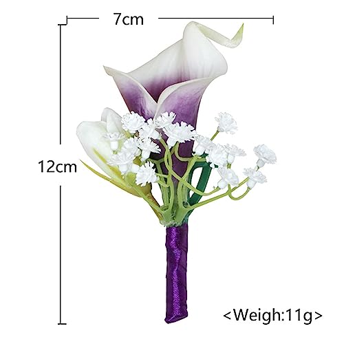 Set of 6 Calla Lily Boutonniere for Men Wedding with Pins, Artificial Purple Calla Lily Groom Groomsman Boutonniere Flower for Wedding Ceremony Anniversary Prom Party Suit Decor - color: Calla Lily Boutonniere Pack of 6