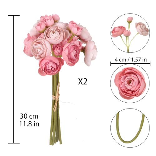 IPOPU Artificial Ranunculus 2 Bouquets Silk Flowers with Stems 12PCS Faux Ranunculus Mini Fake Flowers for Wedding Bouquet Bridal Shower Decorations Floral Filler Flowers Centerpieces (Dusty Rose) - color: Dusty Rose