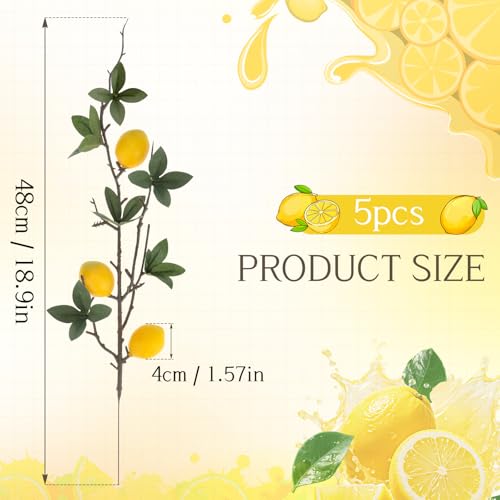 Gresorth 5 Pcs 18.9 Inch Artificial Lemon Branches Decoration Fake Small Lemons Branches with Leaves Realistic Lemons Fruit Decor Wreath Garden Farmhouse Porch - color: Small Lemon Branch
