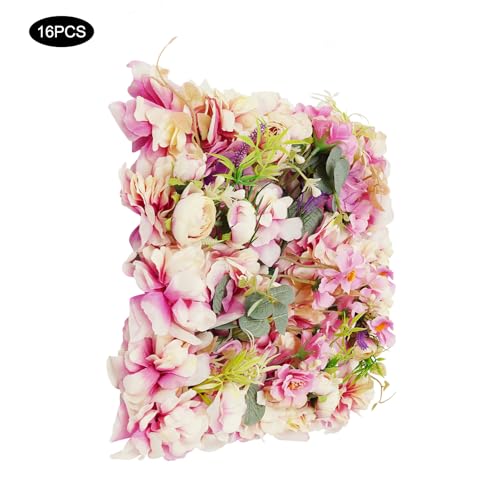 Flower Wall Backdrop, 14x14 Inch Artificial Flower Wall Panels, Peony Dahlia Wall Flowers Wall Decor for Photo Background Home Party Wedding Backdrop Decoration (Purple) - color: Purple