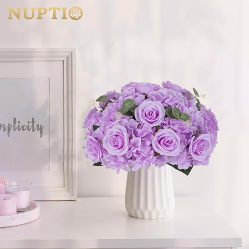 NUPTIO Flower Balls Flowers for Centerpieces: 2 Pcs 15.7 inch Diam Light Purple Artificial Rose Fake Flower Ball Arrangement Bouquet Wedding Centerpieces for Tables Wedding Centerpiece Decorations - color: Light Purple, size: 15.7" Diam - 2 PCS