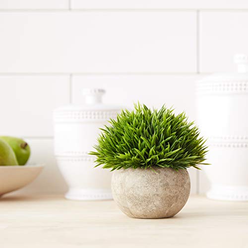 Ogrmar Mini Plastic Artificial Plants Grass in Pot/Small Artificial Faux Greenery/Mini Plants Topiary Shrubs for Bathroom, House Decorations (Green Grass) - color: Green Grass