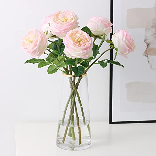 UKELER Fake Flowers Light Pink Realistic Roses Bouquet Spring Fall Winter Artificial Flowers for Home Decor Flower Arrangement Wedding Party Decoration - color: Light Pink
