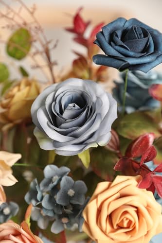 YYHUAWU Artificial Flowers Combo Set Fake Flower Leaf Box with Stems for DIY Wedding Bouquets Centerpieces Flower Arrangements Decorations Baby Shower Party Home Decorations - color: Blue & Brown