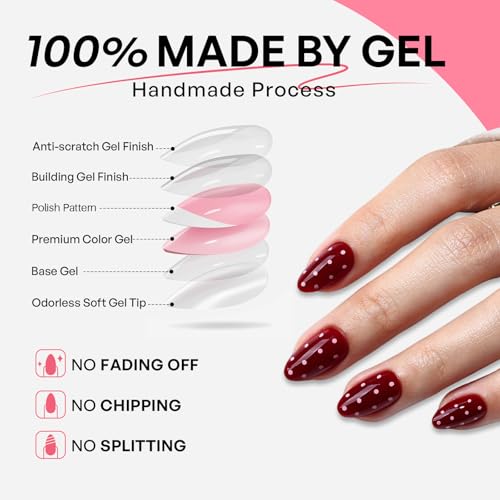 32Pcs Soft Gel Press on Nails for Women, Red Polka Dot, Short Almond | Retro Valentine Red Polka False Fake Nails Press Ons for Christmas Wear, Salon Quality Reusable Glue & Stick on Nail Gift Kit - color: 3F-Red Polka Dot