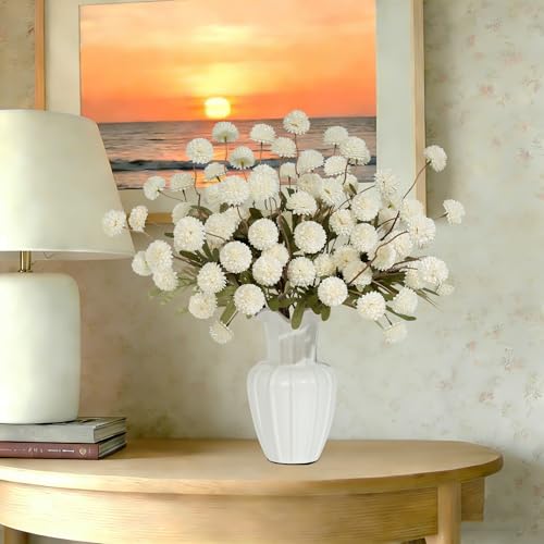 12Pcs Fake Kiku Flowers, Artificial Small Chrysanthemum Balls with Stems, Faux Silk Mini Pompon Mums for Vase Floral Arrangement DIY Bouquets Wedding Party Table Centerpieces Home Decor (No Vase) - color: Beige