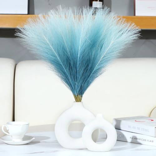 Ureymx Faux Pampas Grass Decor 17.7 Inch 30pcs, Pompas Grass Flower Arrangement and Vase Filler Artificial Pampas Grass Short Decor for Boho Home Wedding Decoration (Gradient Blue) - color: Gradient Blue, size: 17 Inch 30 Pcs
