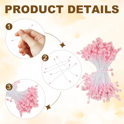 PATIKIL 3mm Double Heads Flower Stamen, 150 Pcs Artificial Flower Stamen Pistil Matt Pearl Floral Stamen for DIY Christmas Card Wedding Decoration, Light Pink - color: Light Pink