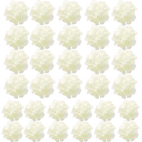 HinyoCo 32 Pcs Silk Hydrangea Artificial Flowers Hydrangea Heads No Stems, Used for Home Wedding Party Decoration (Ivory) - color: Ivory