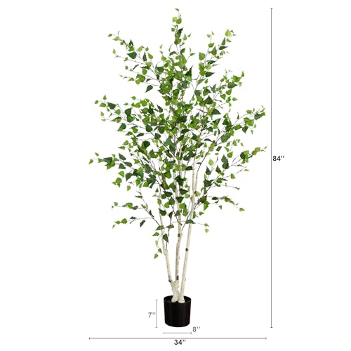 Nearly Natural 7ft. Artificial Birch Tree with Real Touch Leaves - size: 7ft