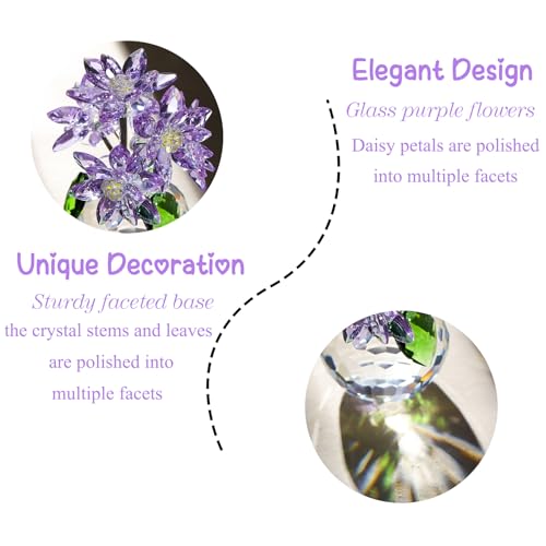 Arikyrist Crystal Purple Daisy Figurine Gifts for Women Friends Glass Daisy Flowers for Home Office Tabletop Centerpieces Decor - color: Purple