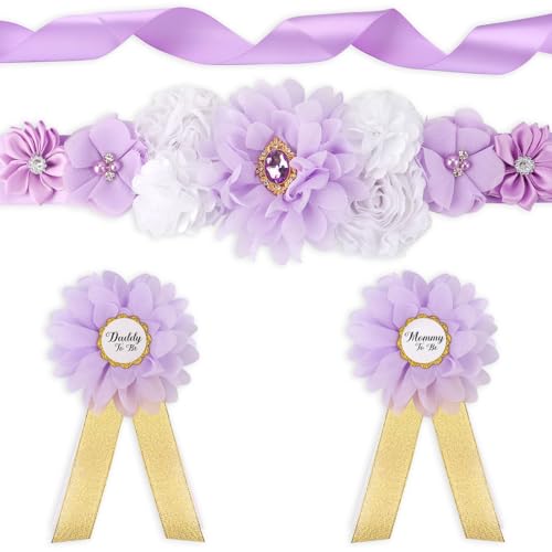 Maternity Sash Set Baby Shower Floral Belly Belt Baby Shower Decoration for Mom to Be Pregnancy Party Supplies - color: Style7